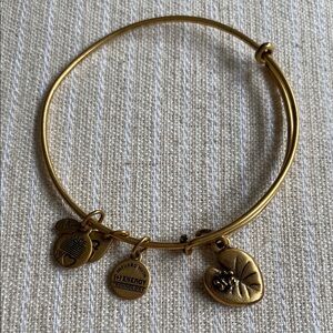 Alex and Ani Gold Water Lily Charm Bangle Bracelet
